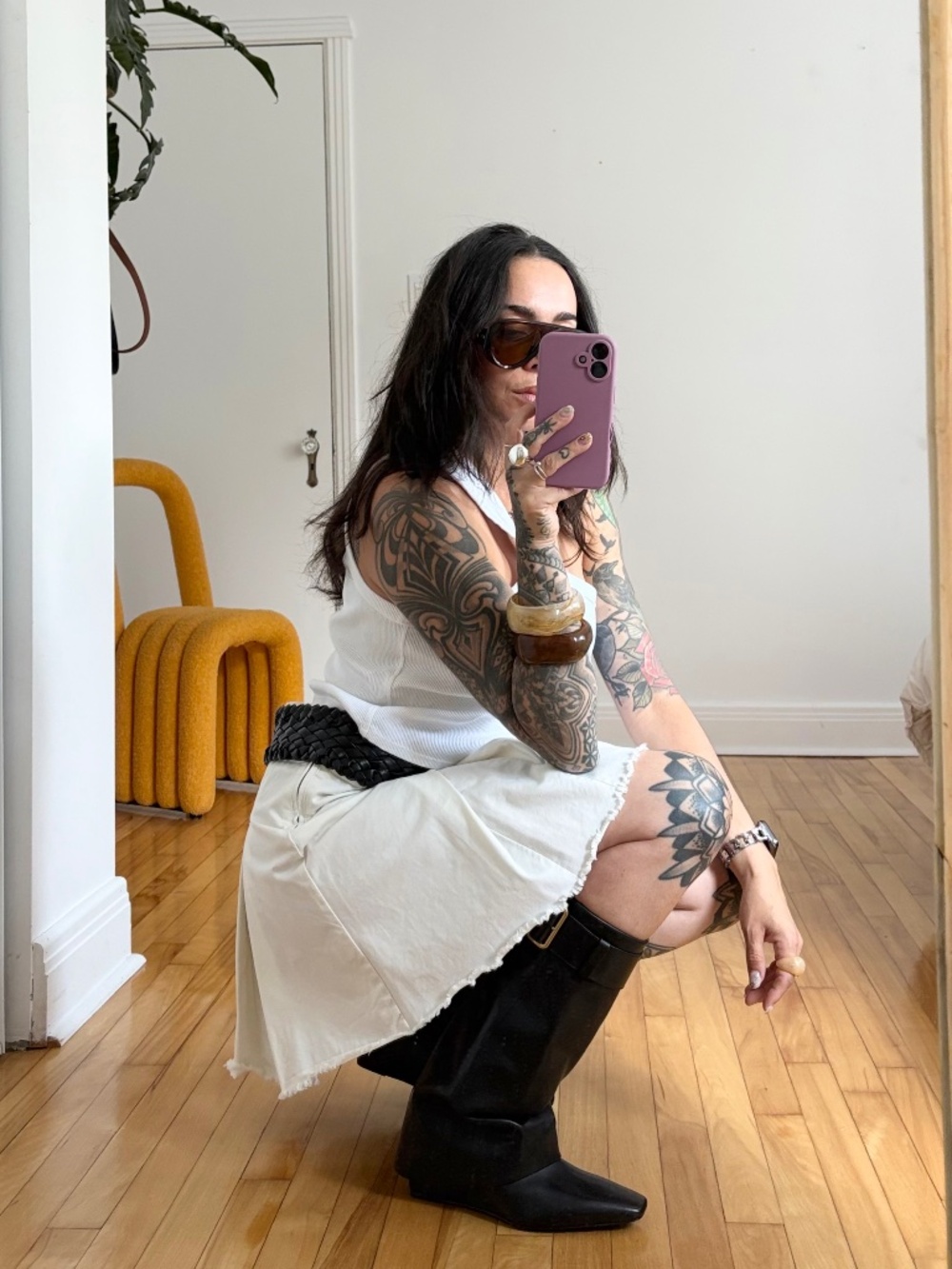 Free people pleated denim mini skirt